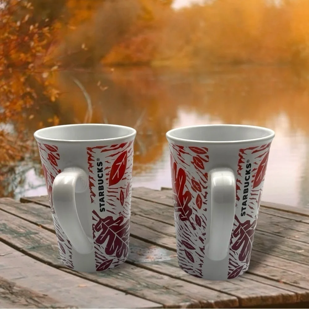Starbucks Set of 2 Autumn Leaves 1loz Coffee Mugs Fall Leaves Cup Warm Ombre